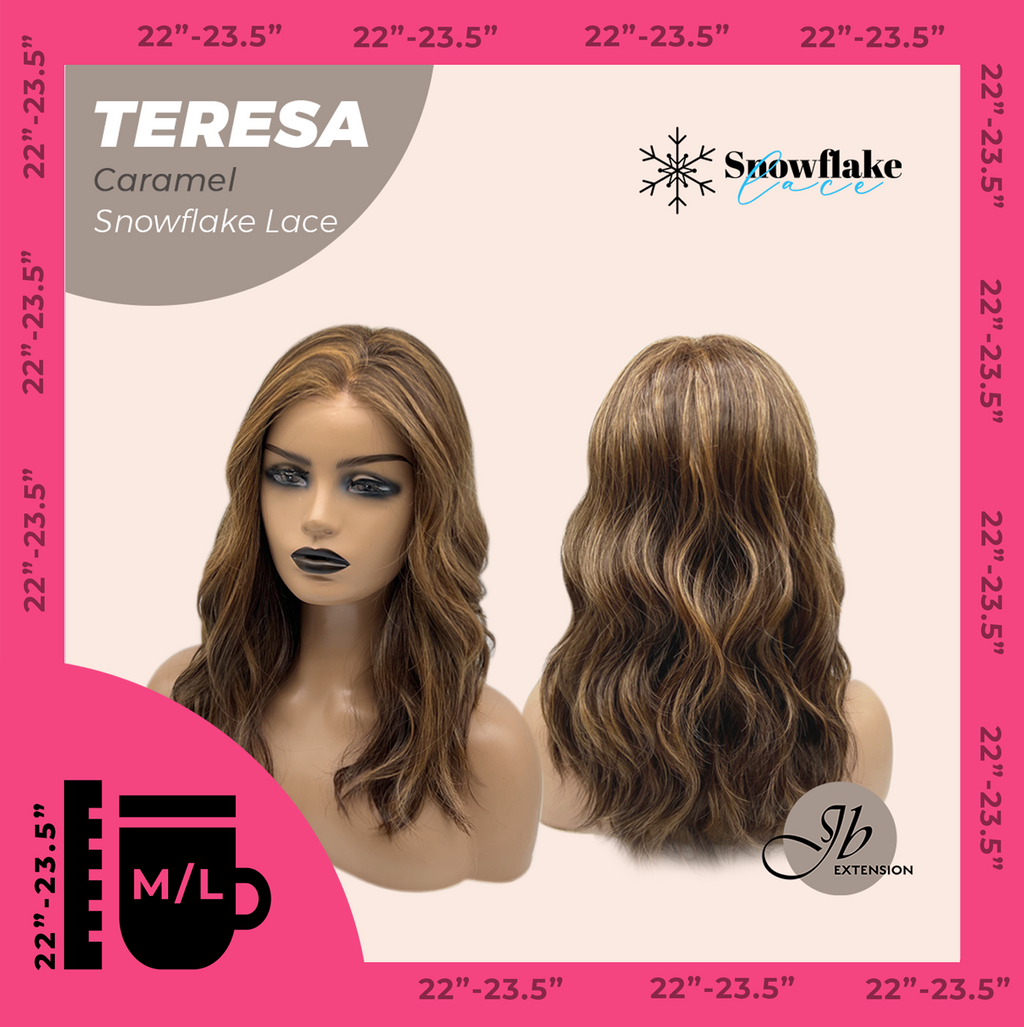 JBEXTENSION 18 Inches Caramel Pre-Cut Snowflake Lace Frontlace Glueless Wig TERESA CARAMEL【PERMATEASE】【BENDY EAR TABS】- M/L