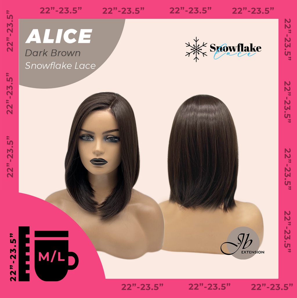 JBEXTENSION 12 Inches Dark Brown Pre-Cut Side Part Snowflake Lace Frontlace Glueless Wig ALICE DARK BROWN【BENDY EAR TABS】- M/L