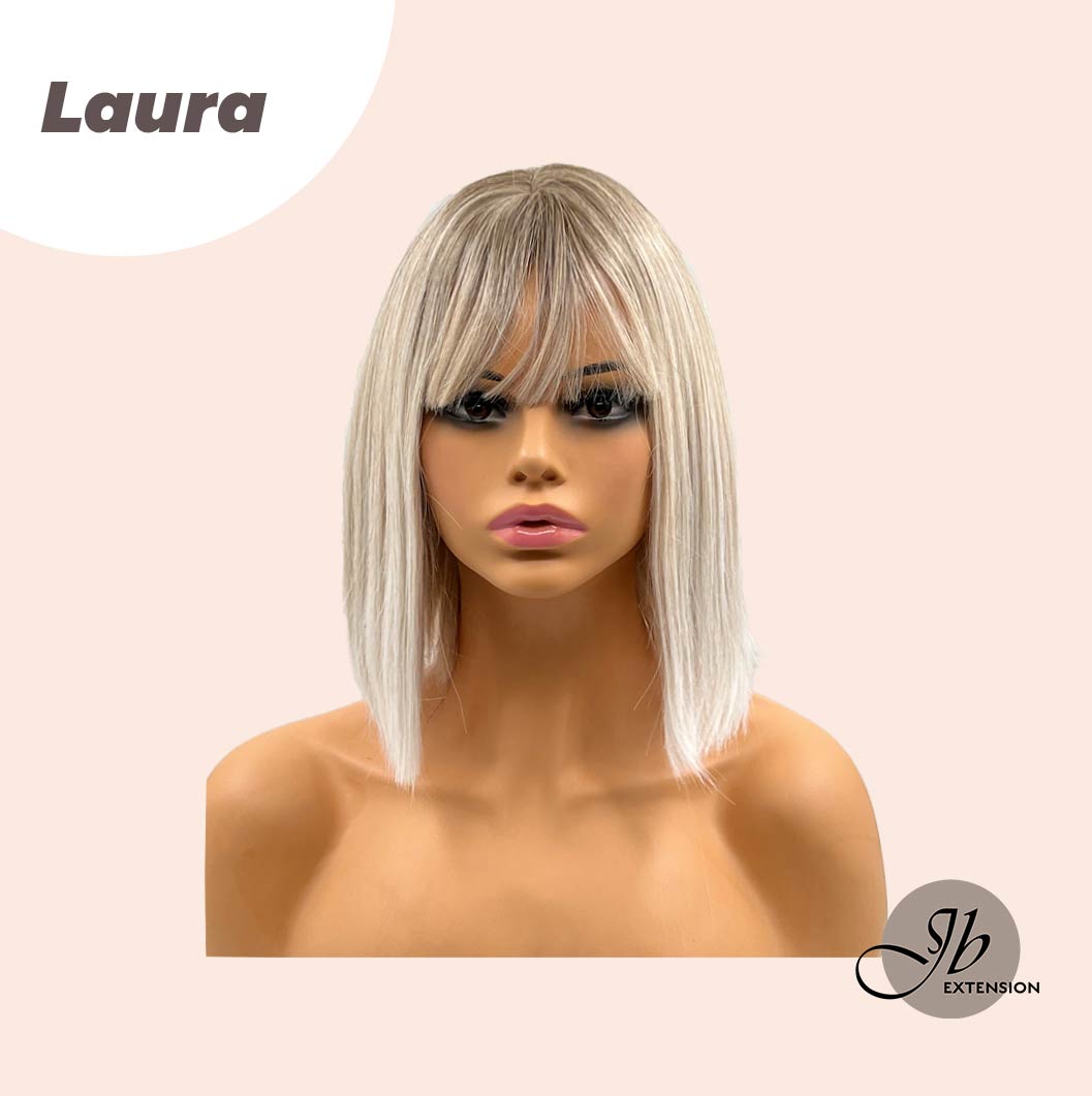 JBEXTENSION 12 Inches Straight Mix Blonde Wig With Bangs LAURA BLONDE