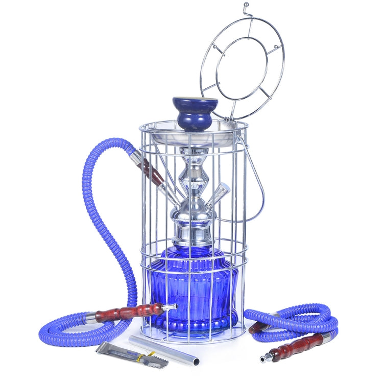 010-30 Double Tube Glass Iron Cage Hookah (Blue)