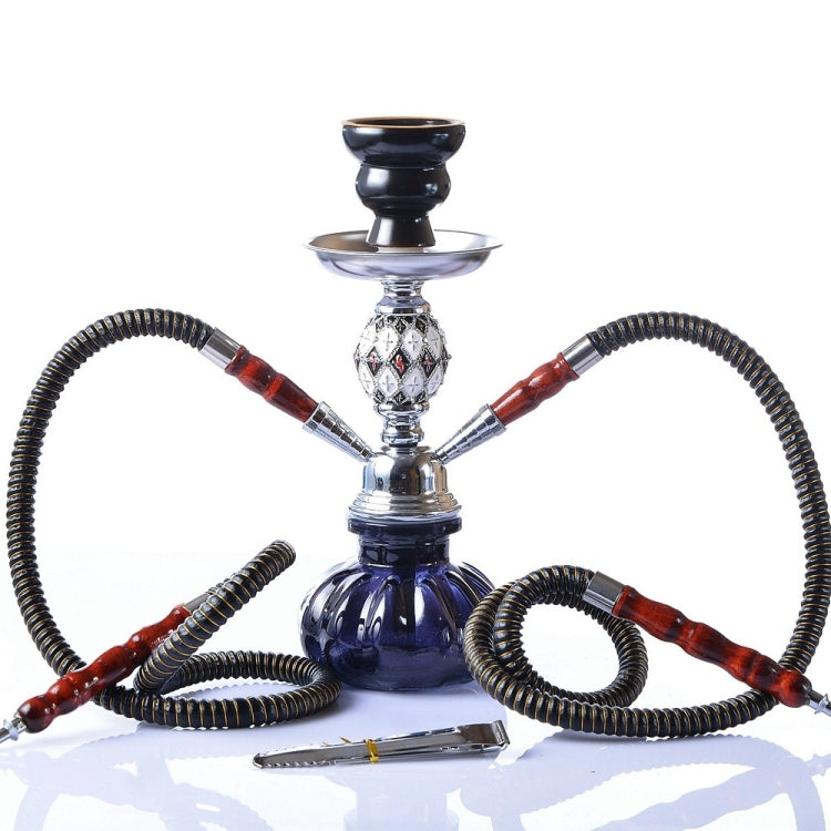 08-023 Double Pipe Glass Hookah Set (Black)