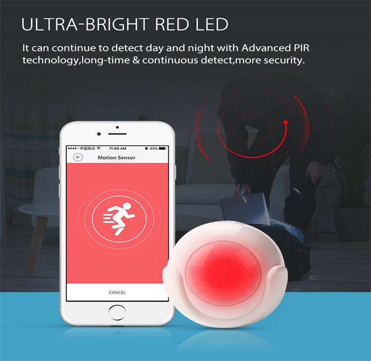 NEO NAS-PD01W Wireless WiFi PIR Detector Motion Sensor, Support Android / IOS systems & Ultra-bright Red LED