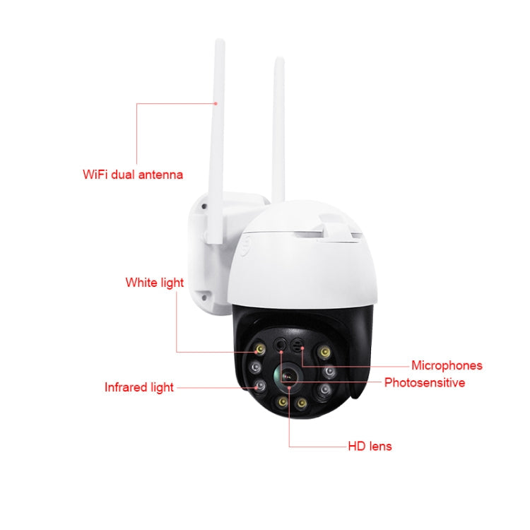 QX36 1080P 3.0MP 3.6mm Lens IP65 Waterproof PTZ 360 Degree Rotating WIFI Camera, Support Day and Night Full Color & Two-way Voice Intercom & Motion Humanoid Detection & Video Playback & 128GB TF Card, US Plug
