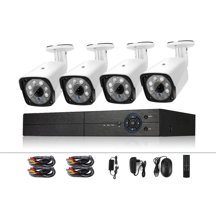 A4B3 / Kit 4CH 1080N Surveillance DVR System and 720P 1.0MP HD Weatherproof CCTV Bullet Camera, Support Infrared Night Vision & P2P & QR Code Scan Remote Access(White)