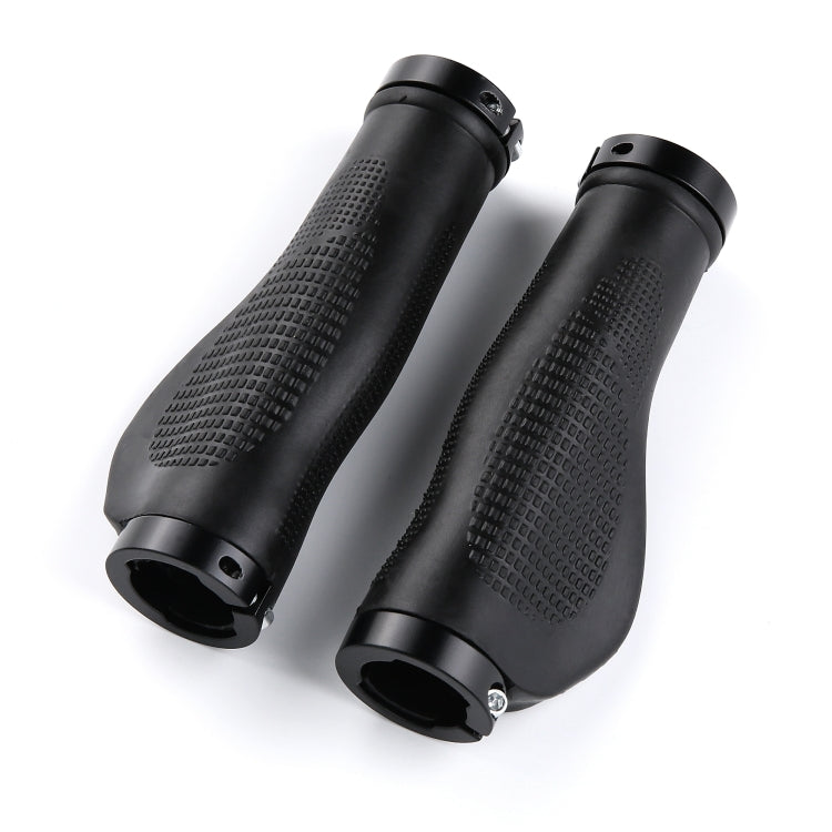 1 Pair AG21 Rubber +  Alloy Lock-Rings Bicycle Flat Handlebar Grip(Black)