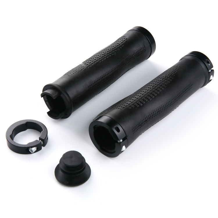 1 Pair AG21 Rubber +  Alloy Lock-Rings Bicycle Flat Handlebar Grip(Black)