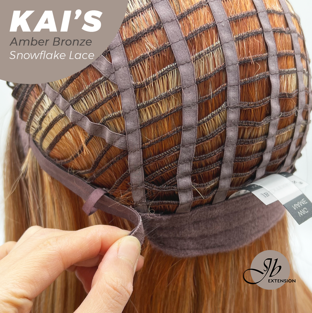 JBEXTENSION 18 Inches Amber Bronze Pre-Cut Snowflake Lace Frontlace Glueless Wig KAI'S AMBER BRONZE【PERMATEASE】【BENDY EAR TABS】- M/L