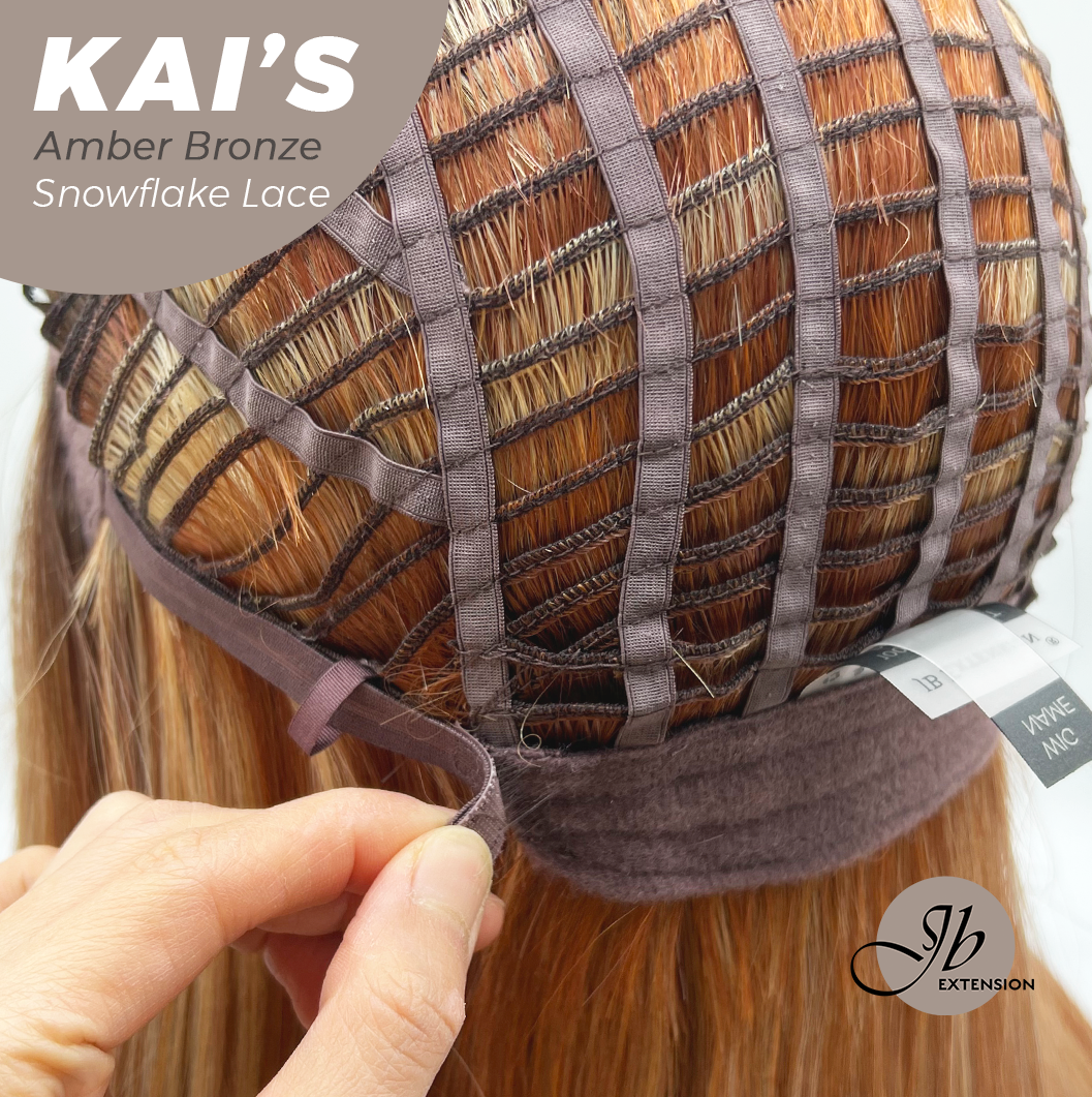 JBEXTENSION 18 Inches Amber Bronze Pre-Cut Snowflake Lace Frontlace Glueless Wig KAI'S AMBER BRONZE【PERMATEASE】【BENDY EAR TABS】- M/L