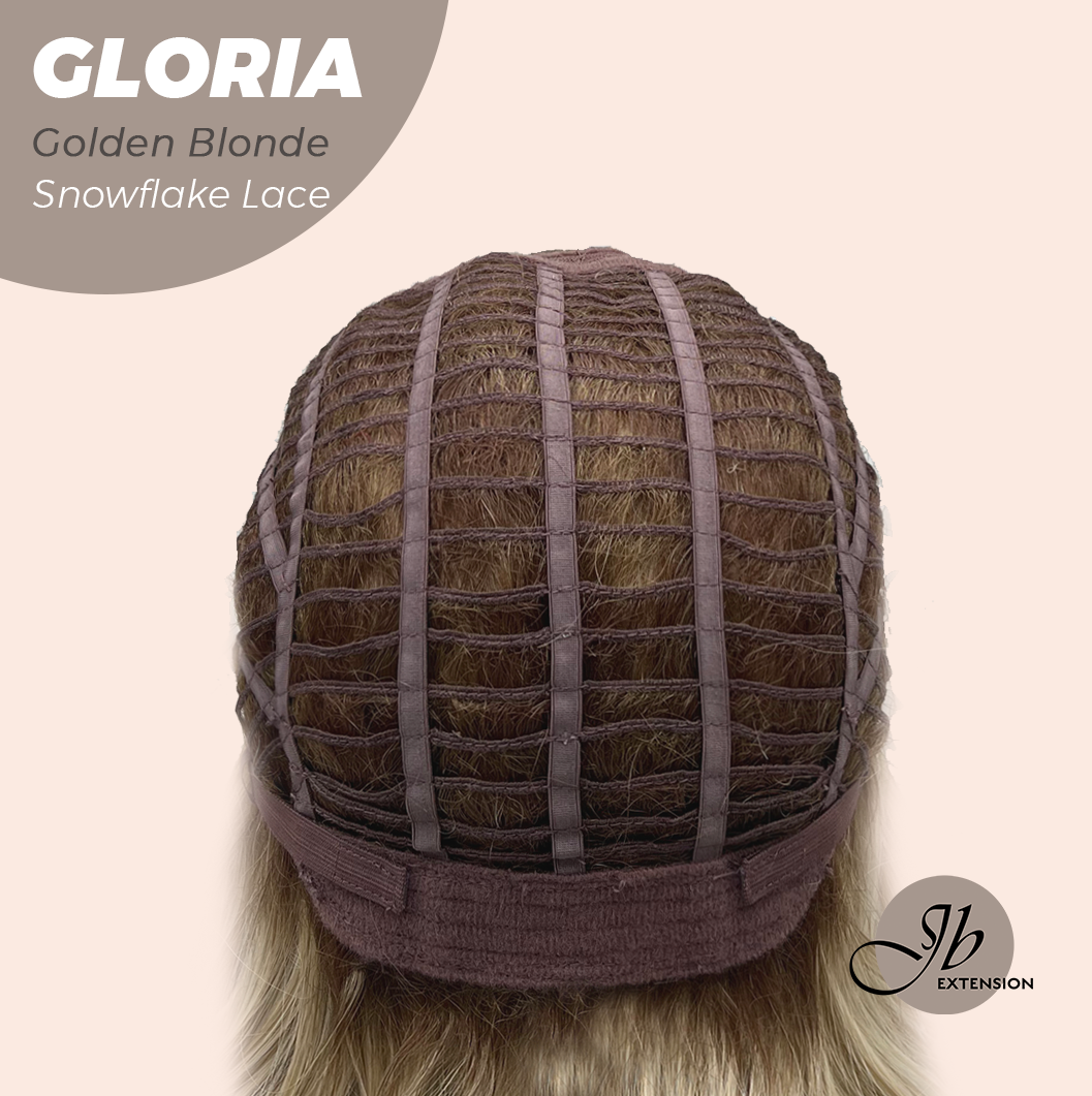 [PRE-ORDER] JBEXTENSION 14 Inches Curly Golden Blonde Wig with Bangs Pre-Cut T Part Snowflake Lace Frontlace Glueless Wig GLORIA GOLDEN BLONDE【BENDY EAR TABS】