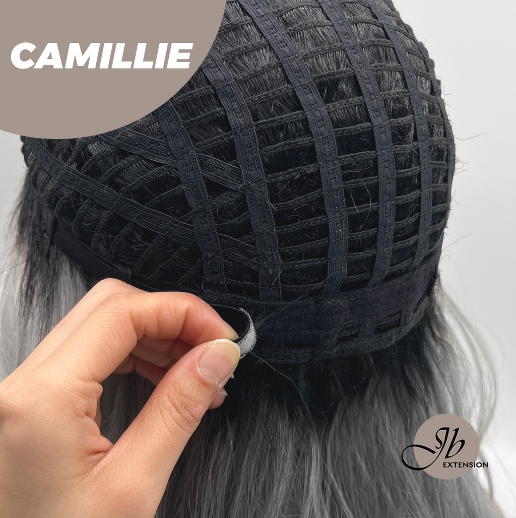JBEXTENSION 14 Inches Grey Silver with Dark Root Women Fashion Full Machine Wig CAMILLIE【PLUS PERMATEASE】【BENDY EAR TABS】