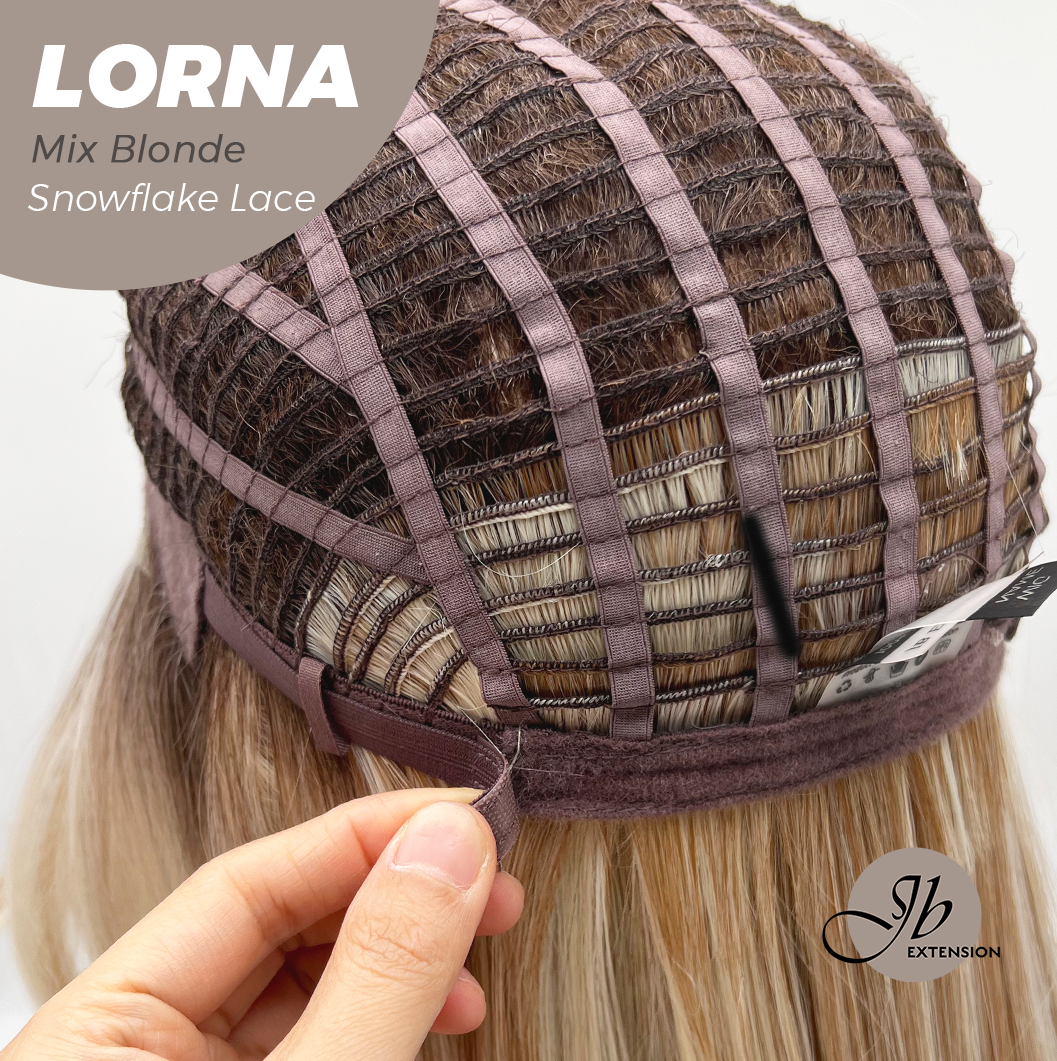 JBEXTENSION 18 Inches Mix Blonde Curly Pre-Cut Snowflake Lace Frontlace Glueless Wig LORNA SNOWFLAKE MIX BLONDE【PERMATEASE】【BENDY EAR TABS】- M/L
