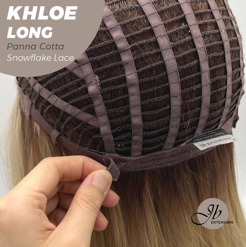 JBEXTENSION 18 Inches Panna Cotta Pre-Cut Snowflake Lace Frontlace Glueless Wig KHLOE LONG PANNA COTTA【PERMATEASE】【BENDY EAR TABS】- M/L