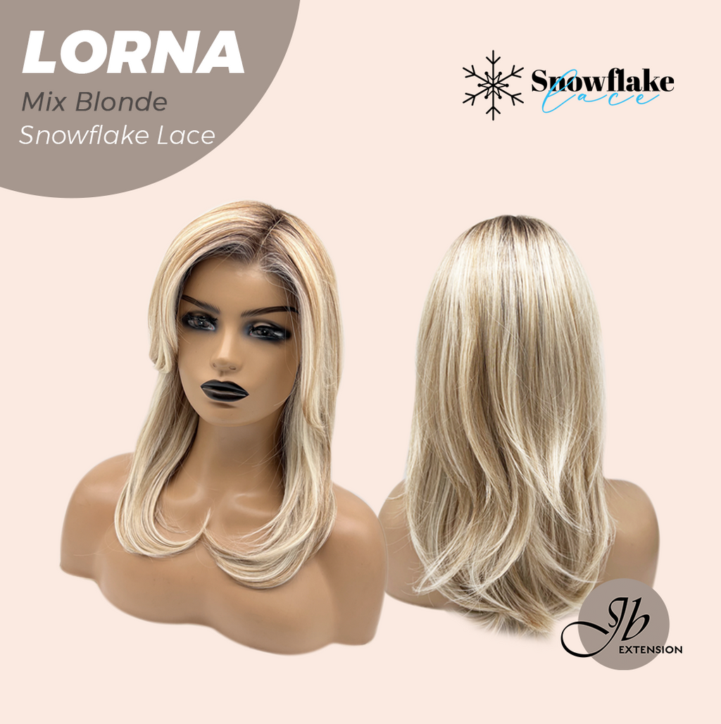 JBEXTENSION 18 Inches Mix Blonde Curly Pre-Cut Snowflake Lace Frontlace Glueless Wig LORNA SNOWFLAKE MIX BLONDE【PERMATEASE】【BENDY EAR TABS】- M/L