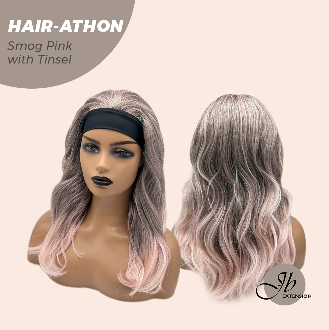 JBEXTENSION 18 Inches Curly Smog Pink with Tinsel Headband Wig HAIR-ATHON - SMOG PINK WITH TINSEL