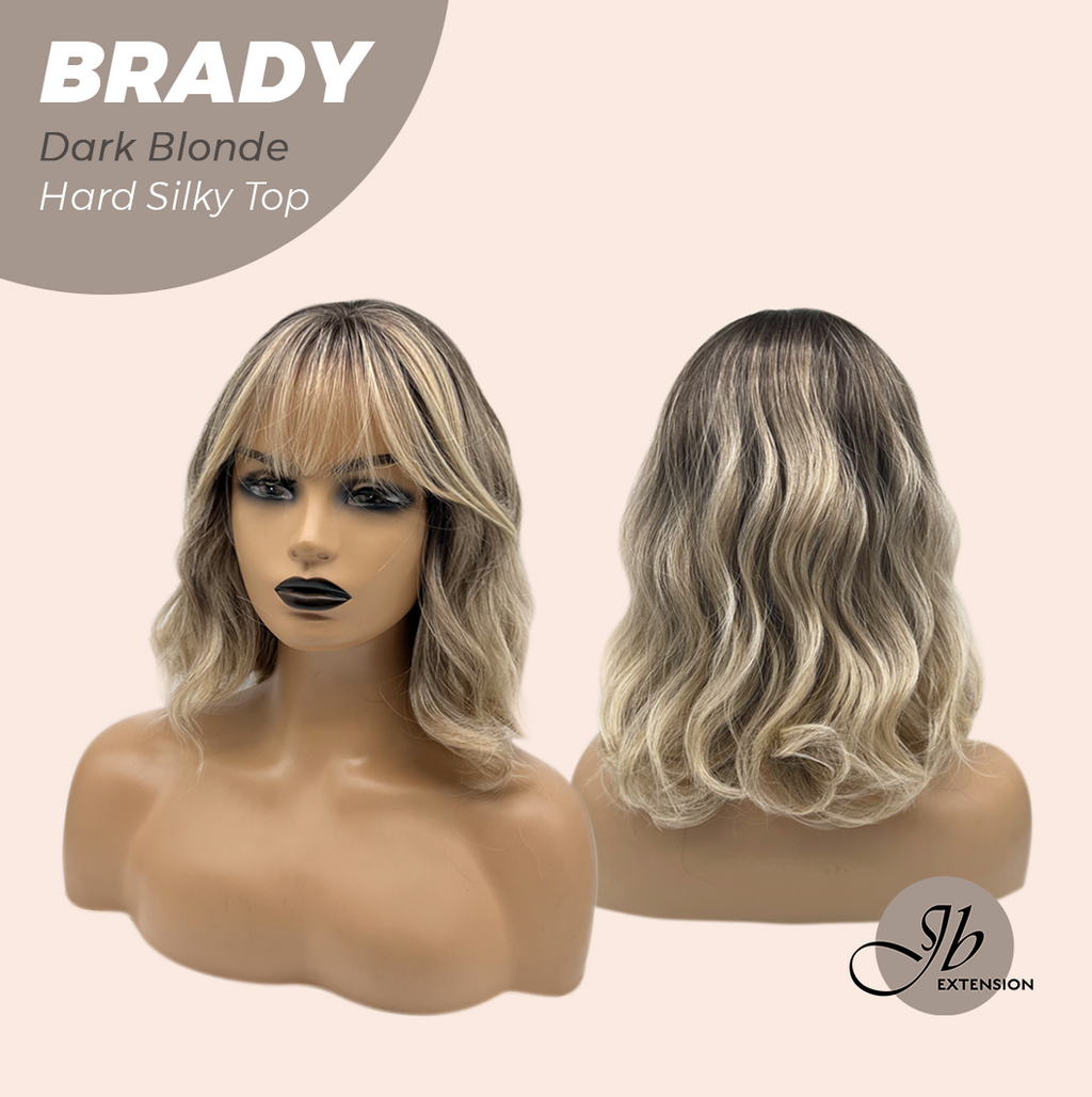 JBEXTENSION 12 Inches Scalpiana Wave Dark Blonde 3.5X4 Hard Silky Top Natural Scalp Effect Wig with Bang BRADY DARK BLONDE