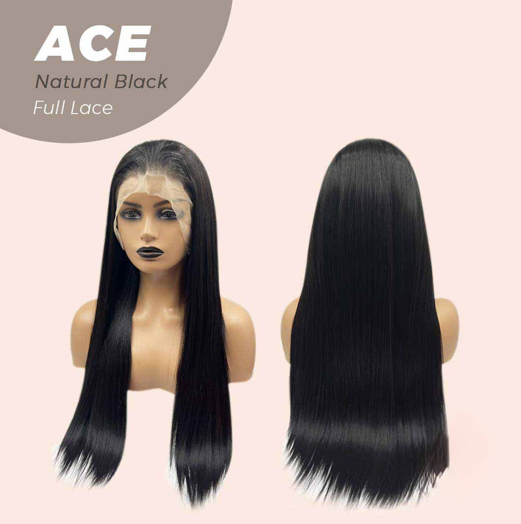JBEXTENSION 28 Inches Natural Black Long Straight HD Transparent 360 Lace Front Wigs Pre-Plucked Hair Glueless 180% Density Full Lace Hair Glueless Wigs For Thinning Hair ACE NATURAL BLACK