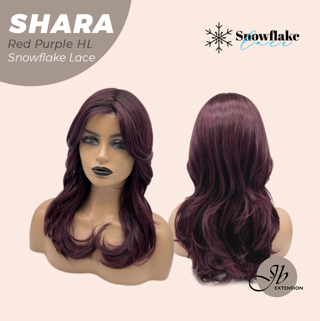 [PRE-ORDER] JBEXTENSION 17 Inches Curly Red Purple Highlight Pre-Cut T Part Snowflake Lace Frontlace Glueless Wig SHARA RED PURPLE HIGHLIGHT【BENDY EAR TABS】