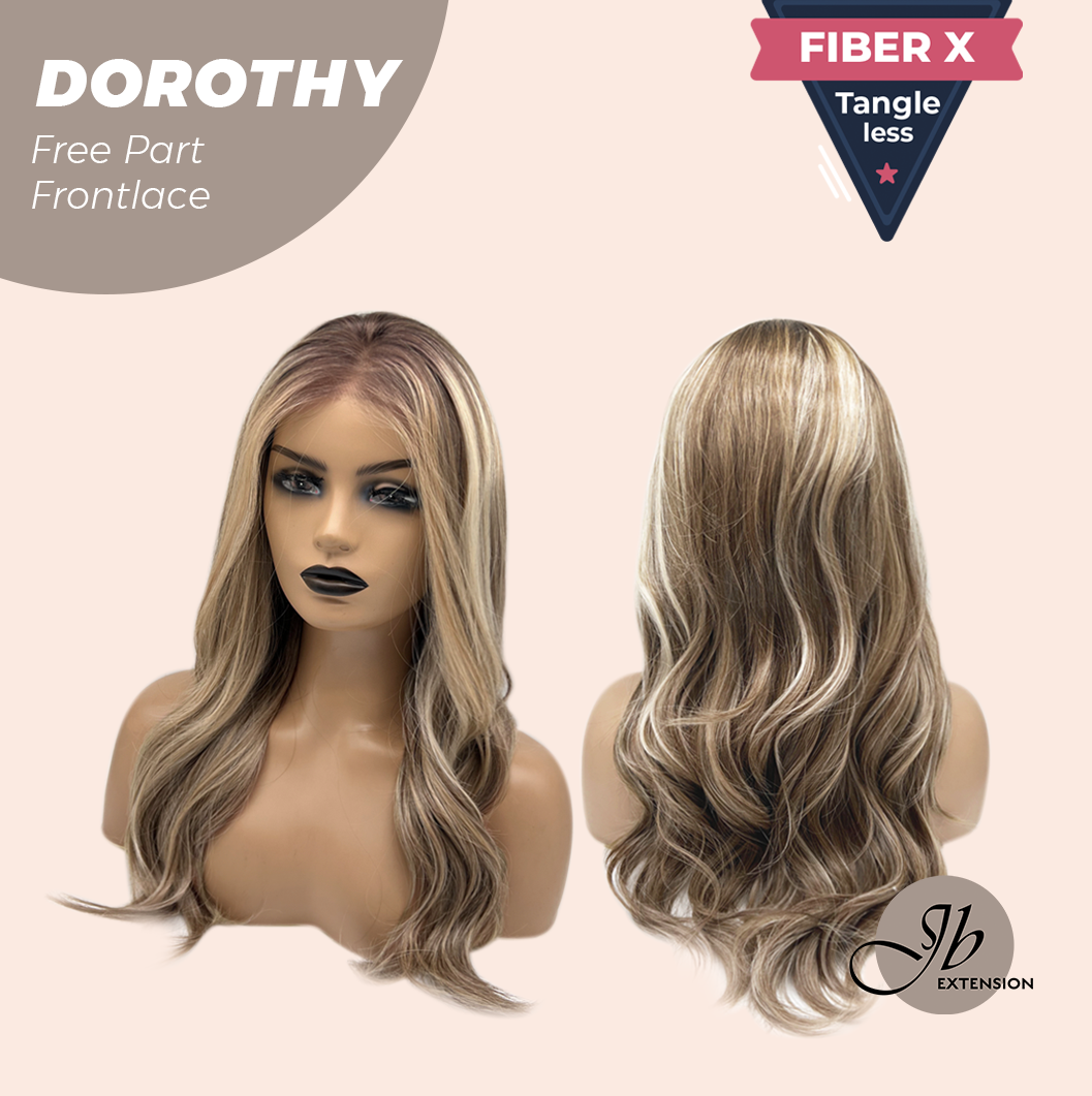 JBEXTENSION 22 Inches Mix Brown Curly Fiber X, Tangle Less Pre-Cut Free Part Frontlace Glueless Wig DOROTHY【FIBER X】