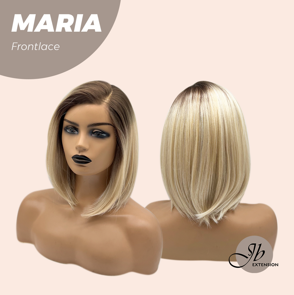 JBEXTENSION 12 Inches Blonde With Dark Root Pre-Cut Side Part Frontlace Glueless Wig MARIA