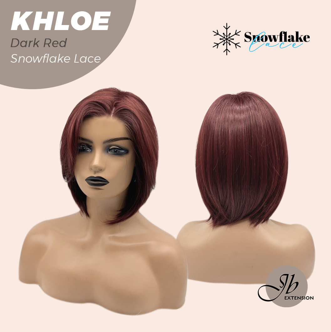 JBEXTENSION 12 Inches Bob Cut Dark Red Pre-Cut Snowflake Lace Frontlace Glueless Wig KHLOE DARK RED【PERMATEASE】【BENDY EAR TABS】- M/L