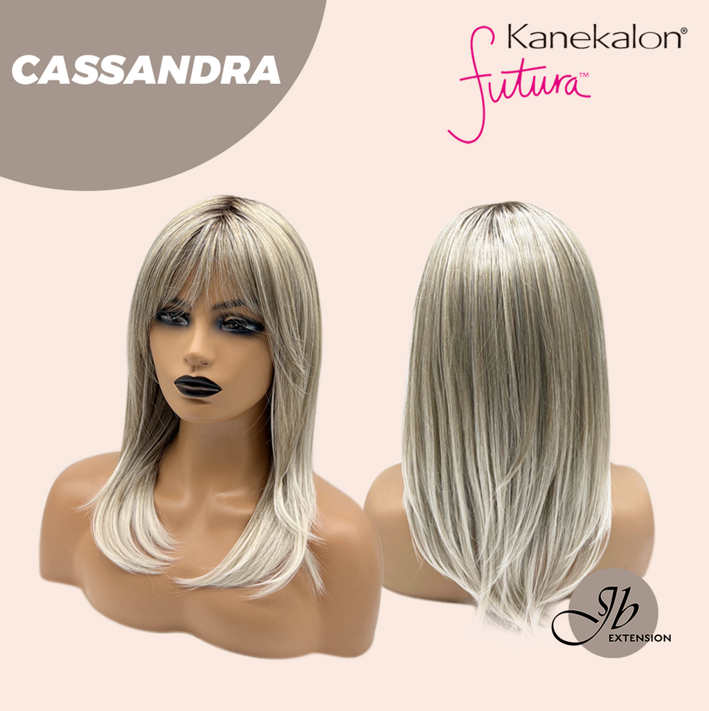 JBEXTENSION 18 Inches Ash Blonde White Wig with Bangs Women Fashion Full Machine Wig CASSANDRA【PLUS PERMATEASE】【BENDY EAR TABS】