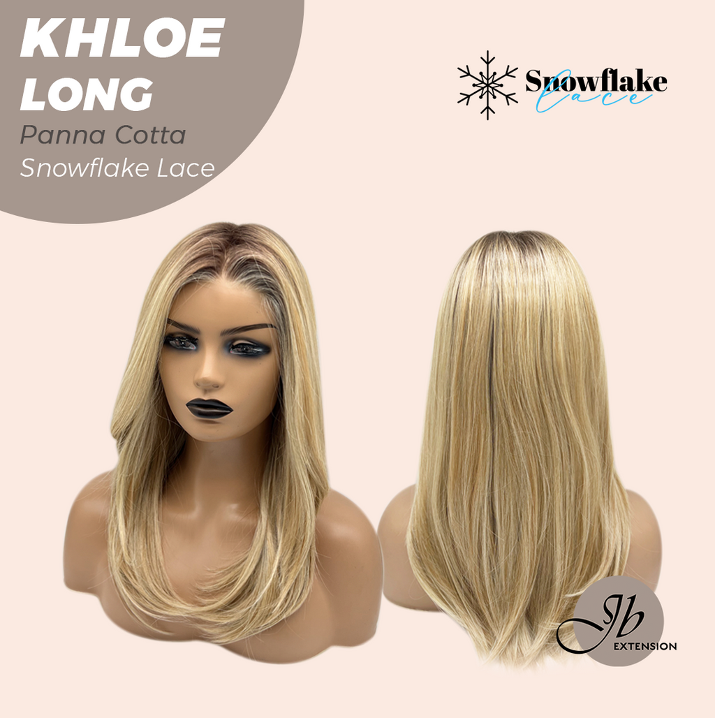 JBEXTENSION 18 Inches Panna Cotta Pre-Cut Snowflake Lace Frontlace Glueless Wig KHLOE LONG PANNA COTTA【PERMATEASE】【BENDY EAR TABS】- M/L