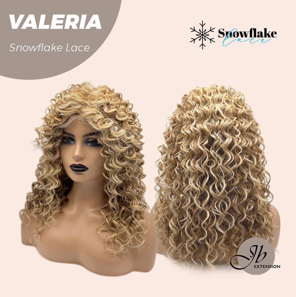 JBEXTENSION 18 Inches Deep Curly Raw Sugar Blonde Pre-Cut Snowflake Lace Frontlace Glueless Wig VALERIA【PERMATEASE】【BENDY EAR TABS】
