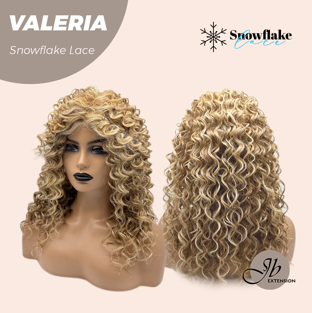 JBEXTENSION 18 Inches Deep Curly Raw Sugar Blonde Pre-Cut Snowflake Lace Frontlace Glueless Wig VALERIA【PERMATEASE】【BENDY EAR TABS】
