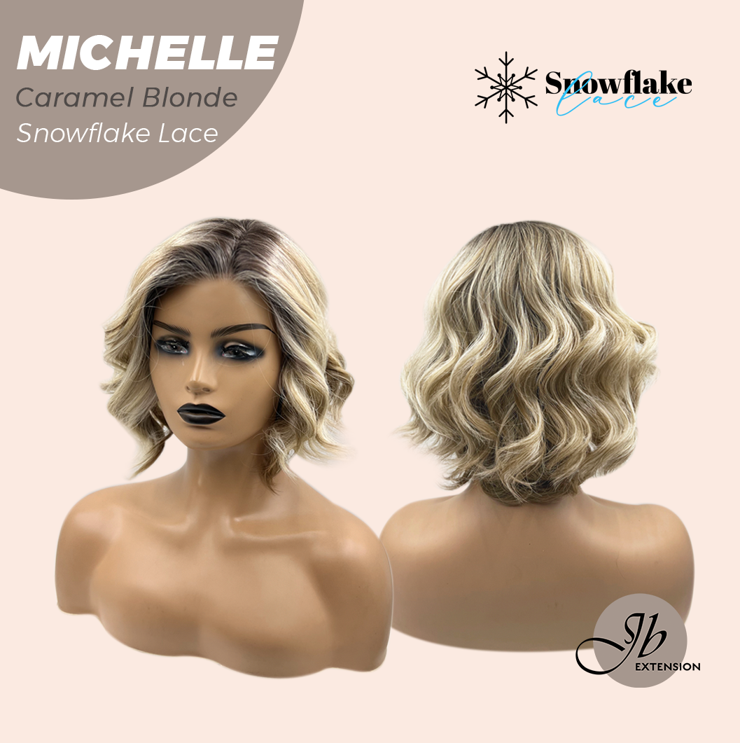 [PRE-ORDER] JBEXTENSION 10 Inches Caramel Blonde Pre-Cut Side Part Snowflake Lace Frontlace Glueless Wig MICHELLE CARAMEL BLONDE【BENDY EAR TABS】- S/M