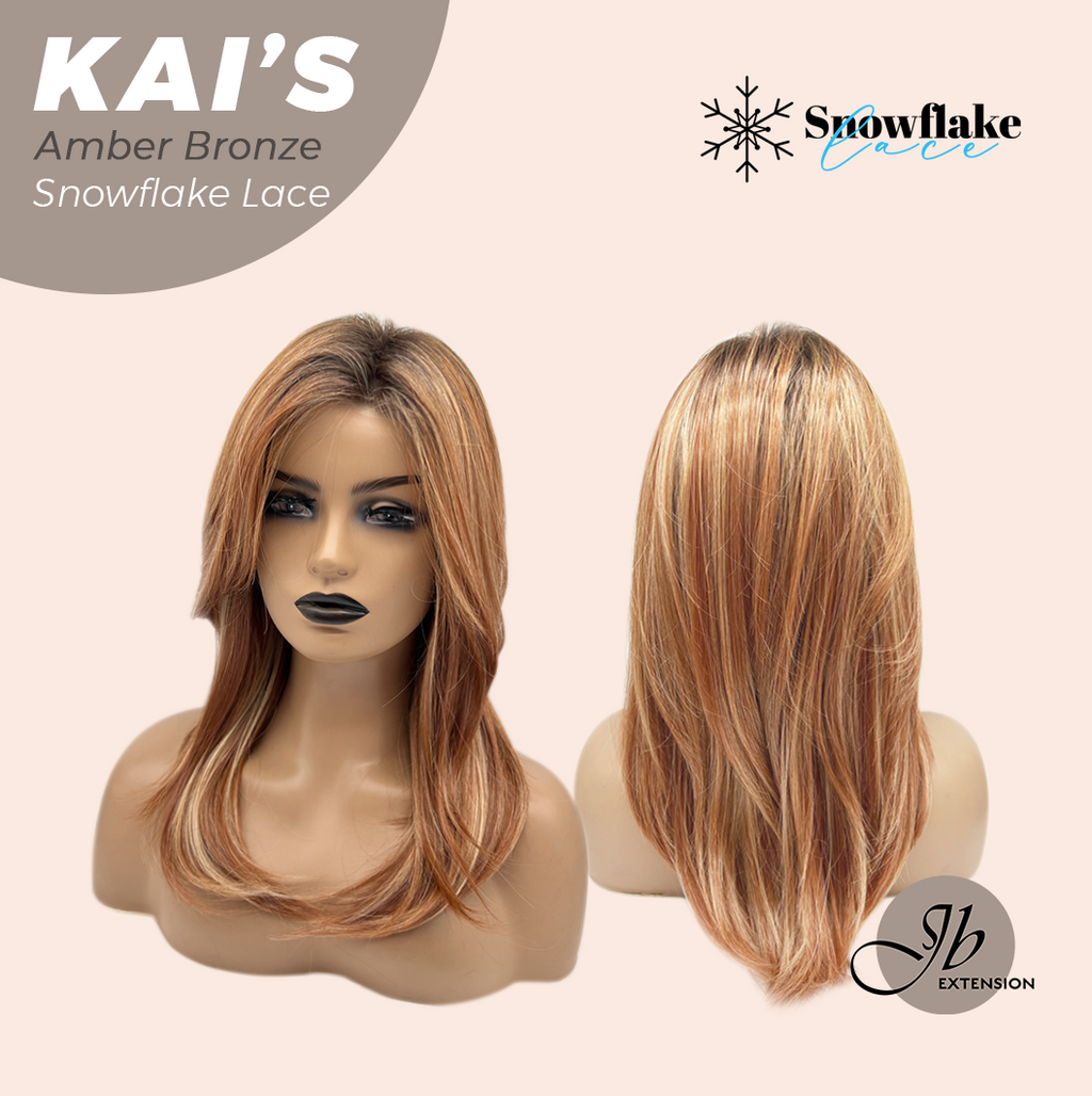 JBEXTENSION 18 Inches Amber Bronze Pre-Cut Snowflake Lace Frontlace Glueless Wig KAI'S AMBER BRONZE【PERMATEASE】【BENDY EAR TABS】- M/L