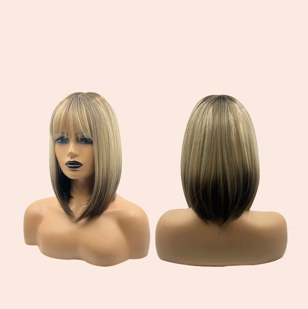 JBEXTENSION 12 Inches Bob Cut Short Straight Blonde With Black End Wig KARRY