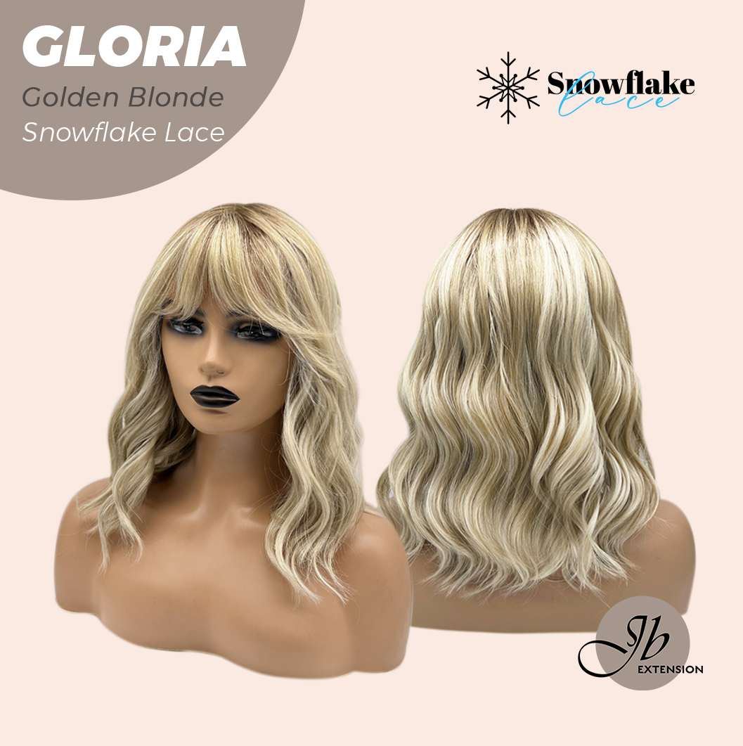 [PRE-ORDER] JBEXTENSION 14 Inches Curly Golden Blonde Wig with Bangs Pre-Cut T Part Snowflake Lace Frontlace Glueless Wig GLORIA GOLDEN BLONDE【BENDY EAR TABS】