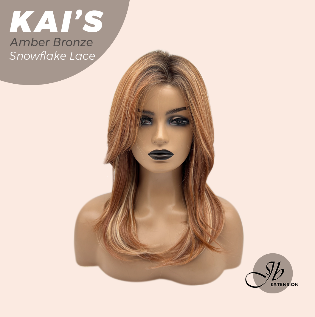 JBEXTENSION 18 Inches Amber Bronze Pre-Cut Snowflake Lace Frontlace Glueless Wig KAI'S AMBER BRONZE【PERMATEASE】【BENDY EAR TABS】- M/L
