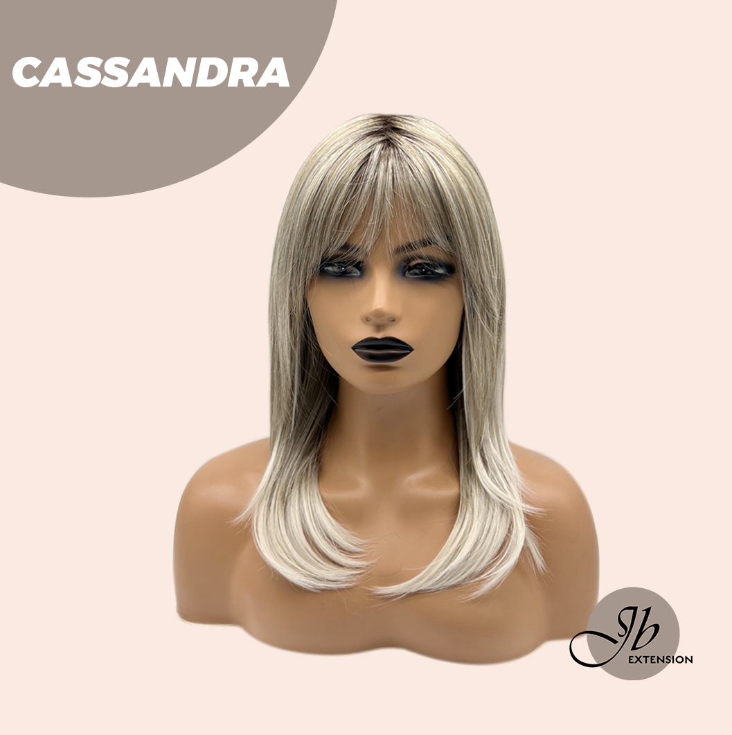 JBEXTENSION 18 Inches Ash Blonde White Wig with Bangs Women Fashion Full Machine Wig CASSANDRA【PLUS PERMATEASE】【BENDY EAR TABS】