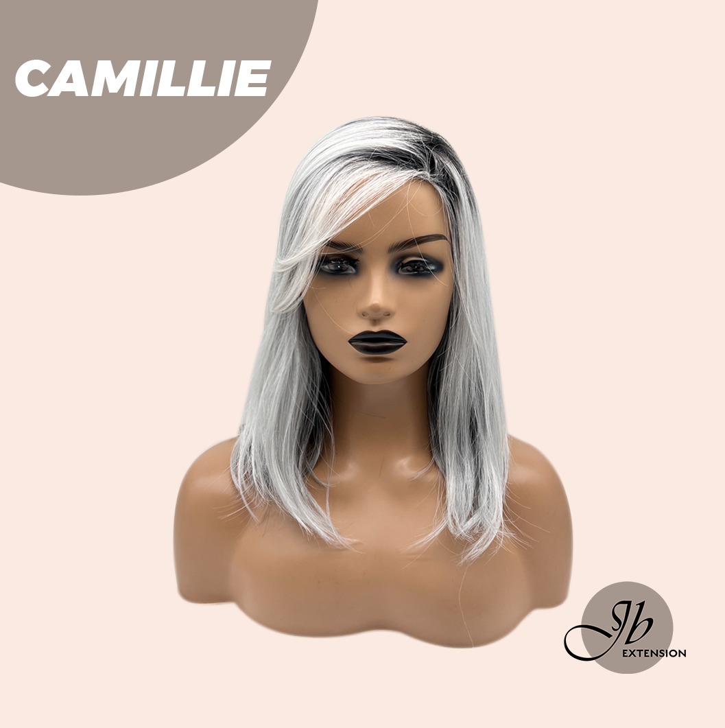 JBEXTENSION 14 Inches Grey Silver with Dark Root Women Fashion Full Machine Wig CAMILLIE【PLUS PERMATEASE】【BENDY EAR TABS】