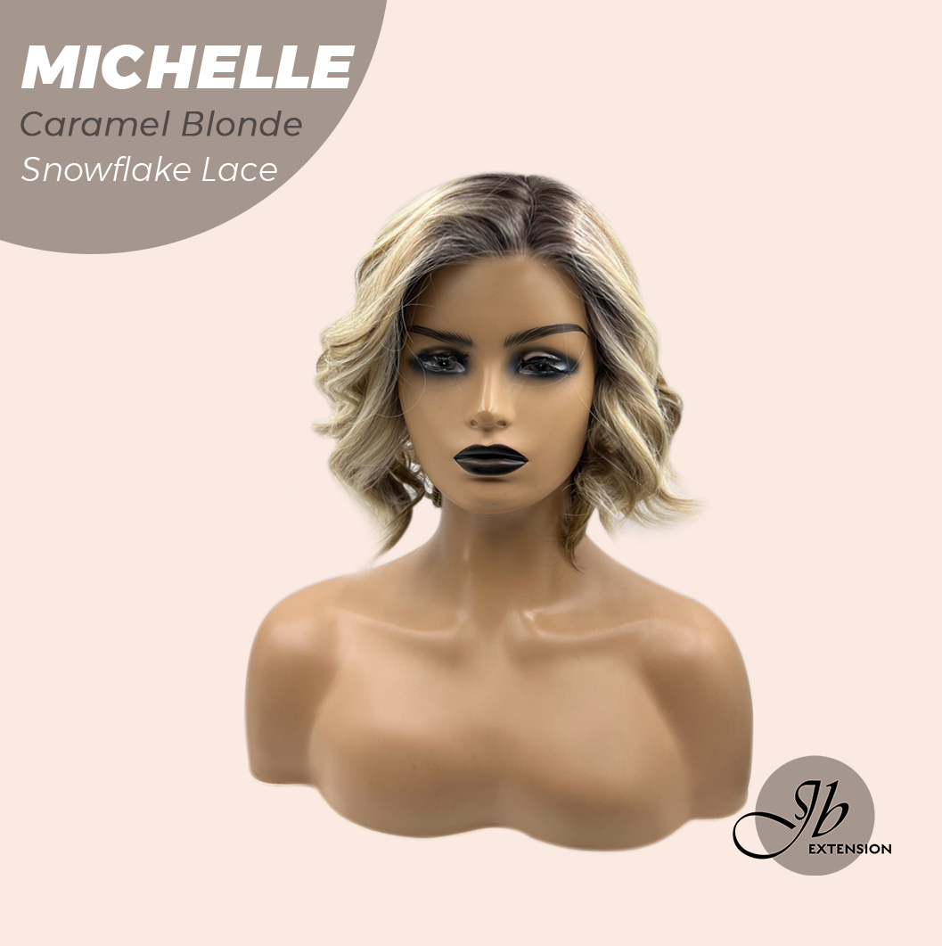 [PRE-ORDER] JBEXTENSION 10 Inches Caramel Blonde Pre-Cut Side Part Snowflake Lace Frontlace Glueless Wig MICHELLE CARAMEL BLONDE【BENDY EAR TABS】- S/M