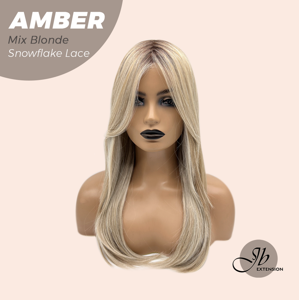 [PRE-ORDER] JBEXTENSION 21 Inches Straight Mix Blonde Pre-Cut T Part Snowflake Lace Frontlace Glueless Wig AMBER MIX BLONDE【BENDY EAR TABS】