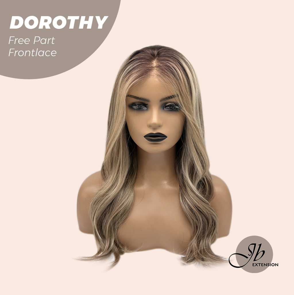 JBEXTENSION 22 Inches Mix Brown Curly Fiber X, Tangle Less Pre-Cut Free Part Frontlace Glueless Wig DOROTHY【FIBER X】