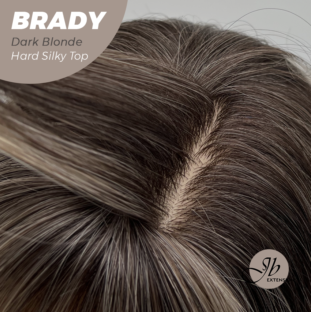 JBEXTENSION 12 Inches Scalpiana Wave Dark Blonde 3.5X4 Hard Silky Top Natural Scalp Effect Wig with Bang BRADY DARK BLONDE