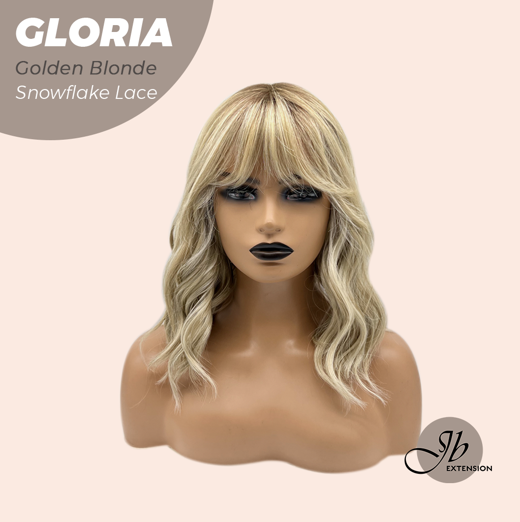 [PRE-ORDER] JBEXTENSION 14 Inches Curly Golden Blonde Wig with Bangs Pre-Cut T Part Snowflake Lace Frontlace Glueless Wig GLORIA GOLDEN BLONDE【BENDY EAR TABS】