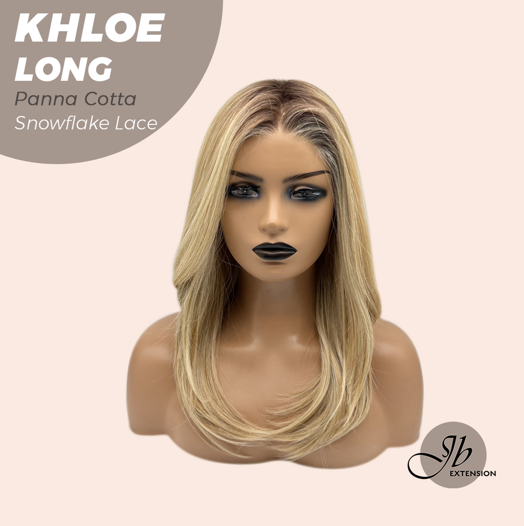 JBEXTENSION 18 Inches Panna Cotta Pre-Cut Snowflake Lace Frontlace Glueless Wig KHLOE LONG PANNA COTTA【PERMATEASE】【BENDY EAR TABS】- M/L