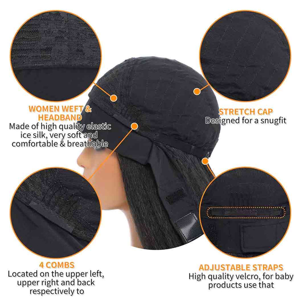 JBEXTENSION 12 Inches Short Hair Black Headband Wig RUSH FADE BOB - BLACK