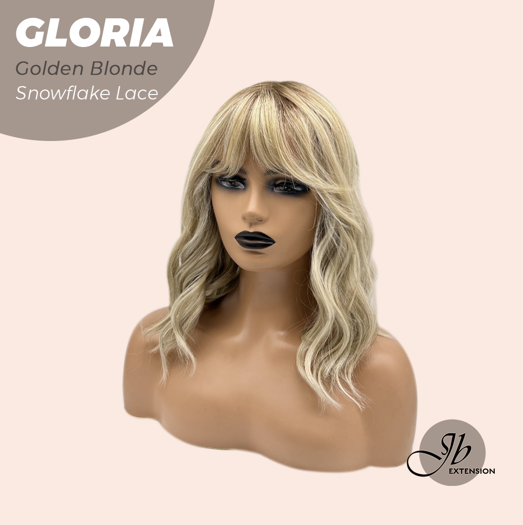 [PRE-ORDER] JBEXTENSION 14 Inches Curly Golden Blonde Wig with Bangs Pre-Cut T Part Snowflake Lace Frontlace Glueless Wig GLORIA GOLDEN BLONDE【BENDY EAR TABS】