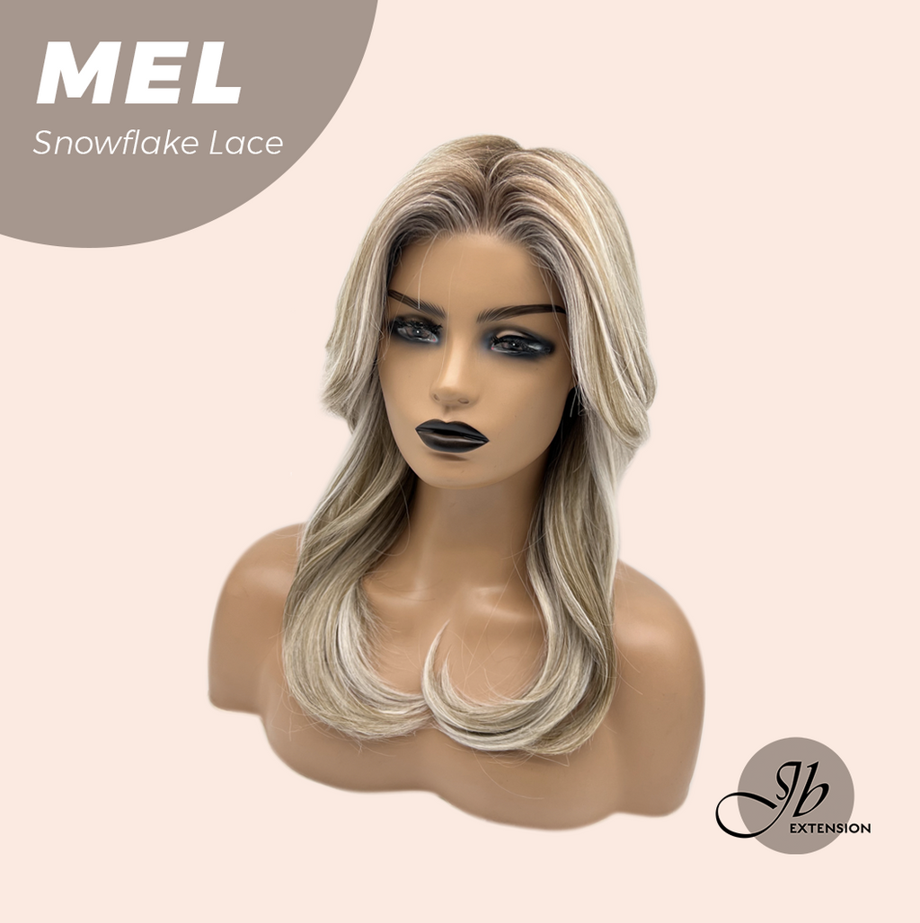 JBEXTENSION 20 Inches Ash Blonde Curly Pre-Cut Snowflake Lace Frontlace Glueless Wig MEL【PERMATEASE】【BENDY EAR TABS】- S/M
