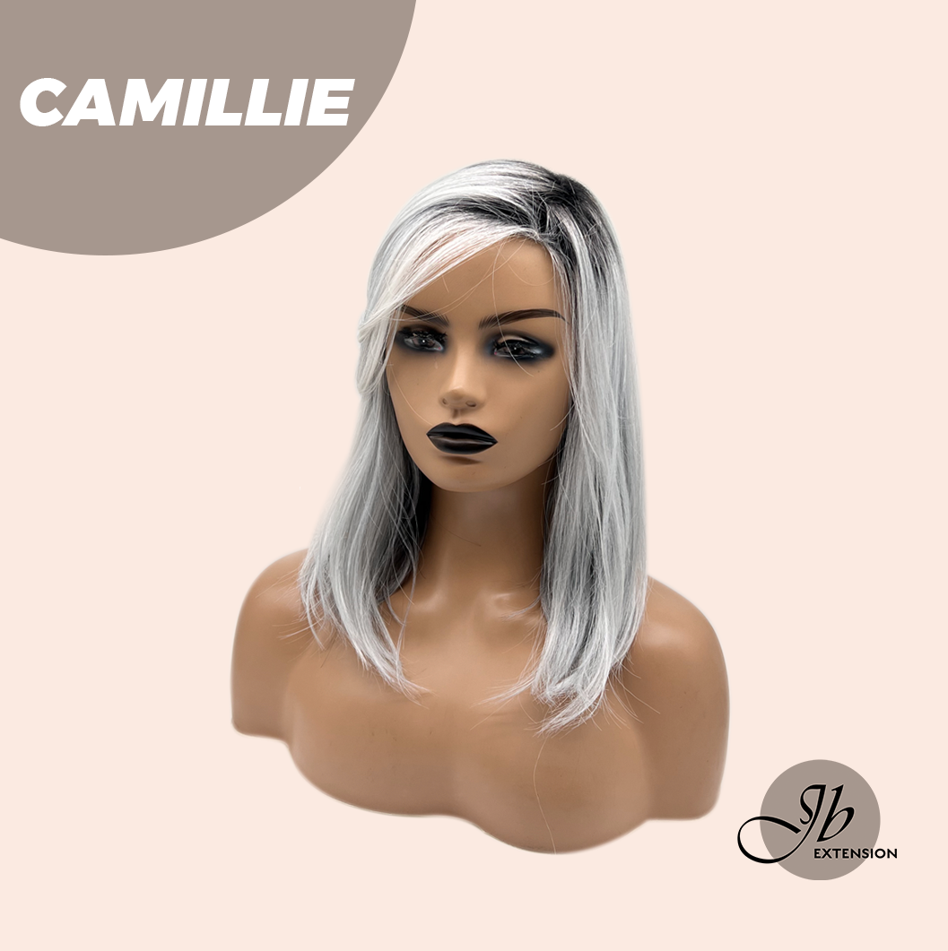 JBEXTENSION 14 Inches Grey Silver with Dark Root Women Fashion Full Machine Wig CAMILLIE【PLUS PERMATEASE】【BENDY EAR TABS】