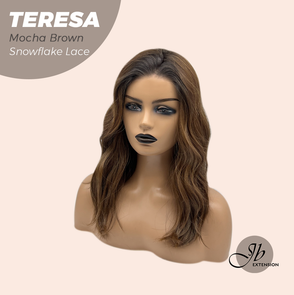 JBEXTENSION 18 Inches Mocha Brown Pre-Cut Snowflake Lace Frontlace Glueless Wig TERESA MOCHA BROWN【PERMATEASE】【BENDY EAR TABS】- M/L