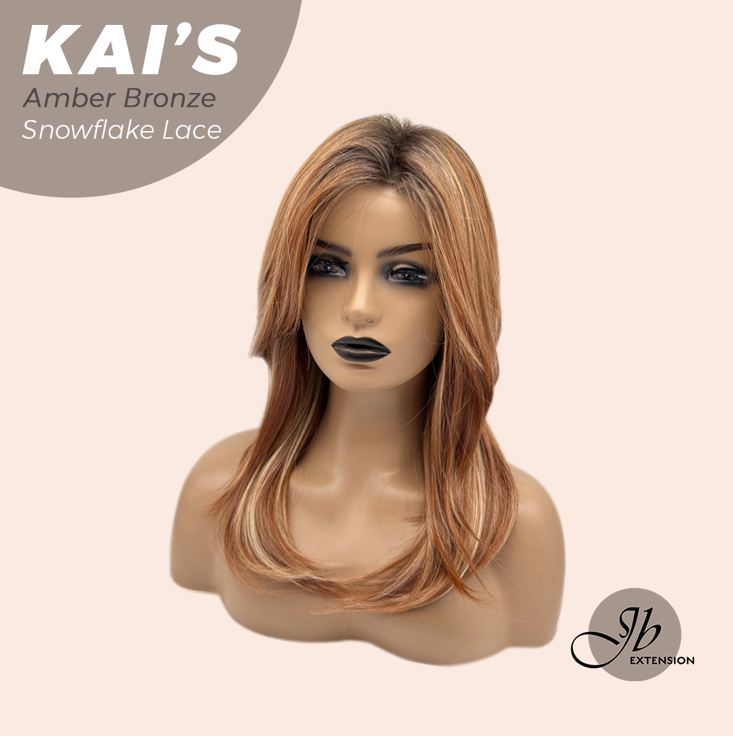 JBEXTENSION 18 Inches Amber Bronze Pre-Cut Snowflake Lace Frontlace Glueless Wig KAI'S AMBER BRONZE【PERMATEASE】【BENDY EAR TABS】- M/L