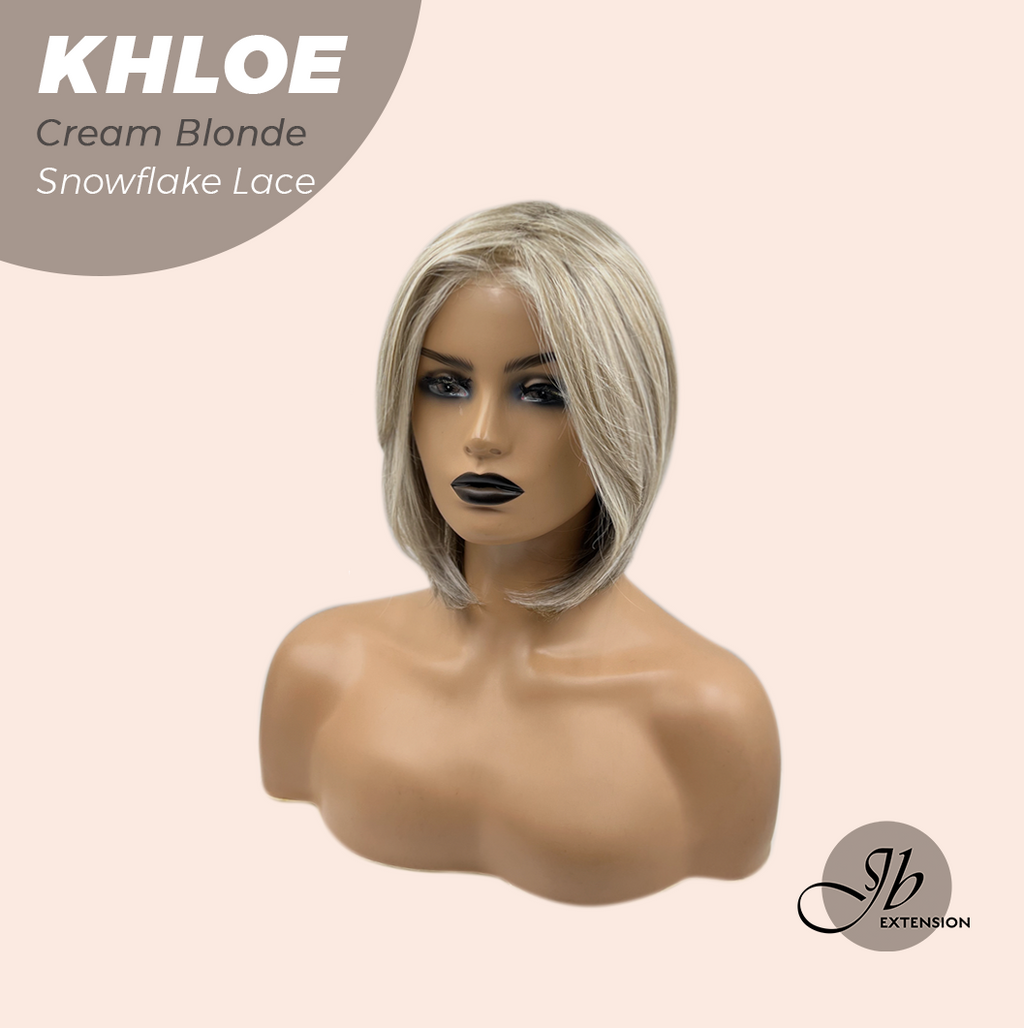 HOT OF SEASON - 12 Inches Bob Cut Cream Blonde Pre-Cut Snowflake Lace Frontlace Glueless Wig KHLOE CREAM BLONDE【PERMATEASE】【BENDY EAR TABS】- S/M