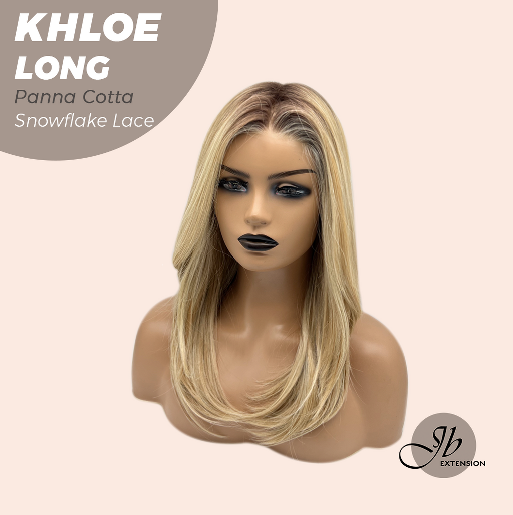 JBEXTENSION 18 Inches Panna Cotta Pre-Cut Snowflake Lace Frontlace Glueless Wig KHLOE LONG PANNA COTTA【PERMATEASE】【BENDY EAR TABS】- M/L