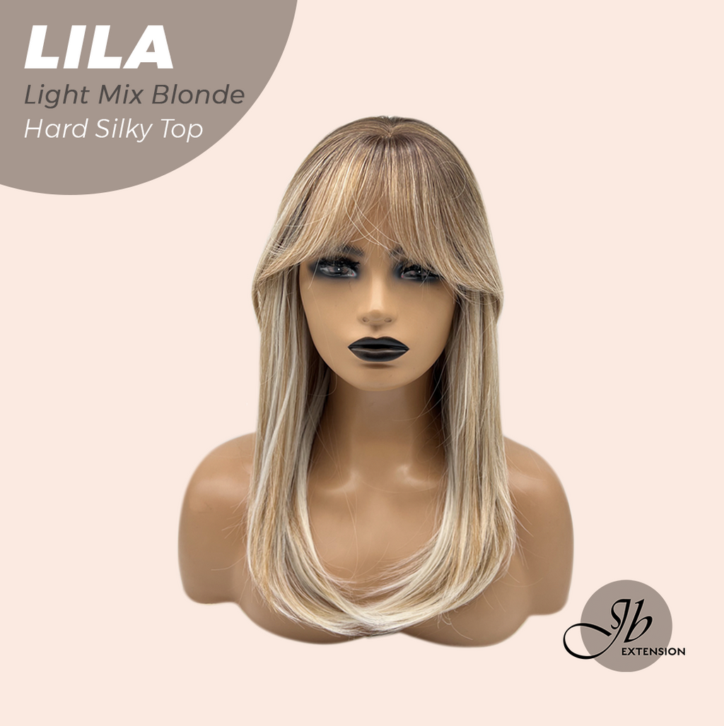 JBEXTENSION 20 Inches Scalpiana Light Mix Blonde Wolf Cut 3.5X4 Hard Silky Top Natural Scalp Effect Wig With Bangs LILA LIGHT MIX BLONDE